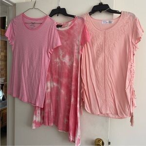 Bundle of 3 Pink Short-Sleeve Tops Size M striped cotton T, tie dye, pastel boho